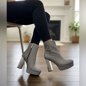 Michael Kors Porter Platform Booties in silver glitter textile size 6 or 6.5